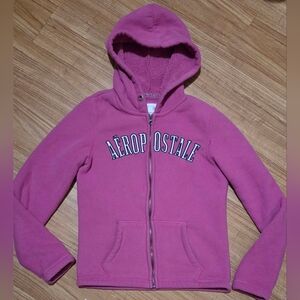 Aeropostale Y2K Fleece Fuzzy Pink Full Zip Sweatshirt Size L